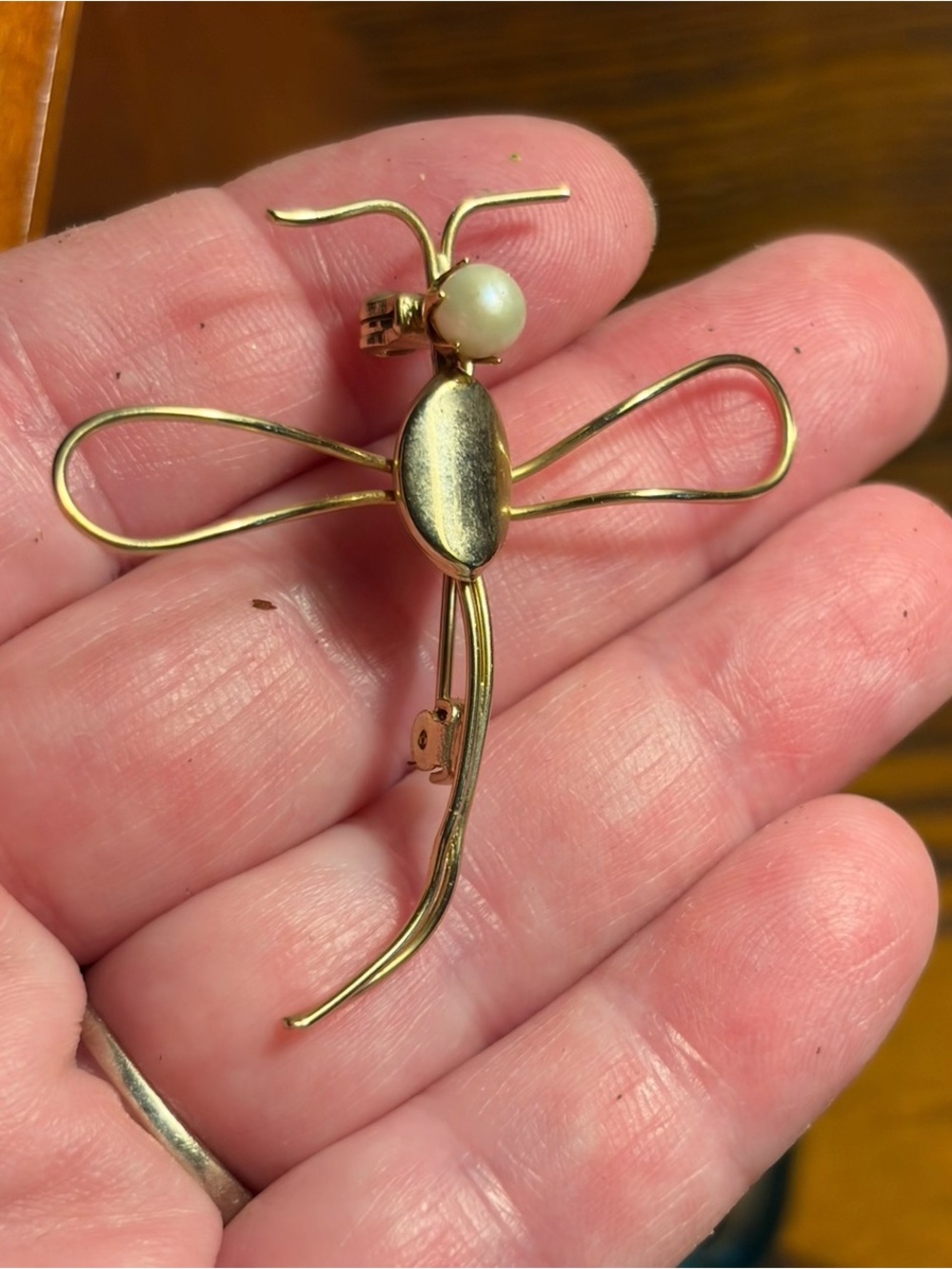 Gold-Tone Dragonfly Brooch with Pearl Accent - Women Jewelry